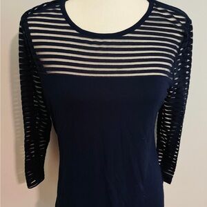 New York & Company Chic Navy Striped Top